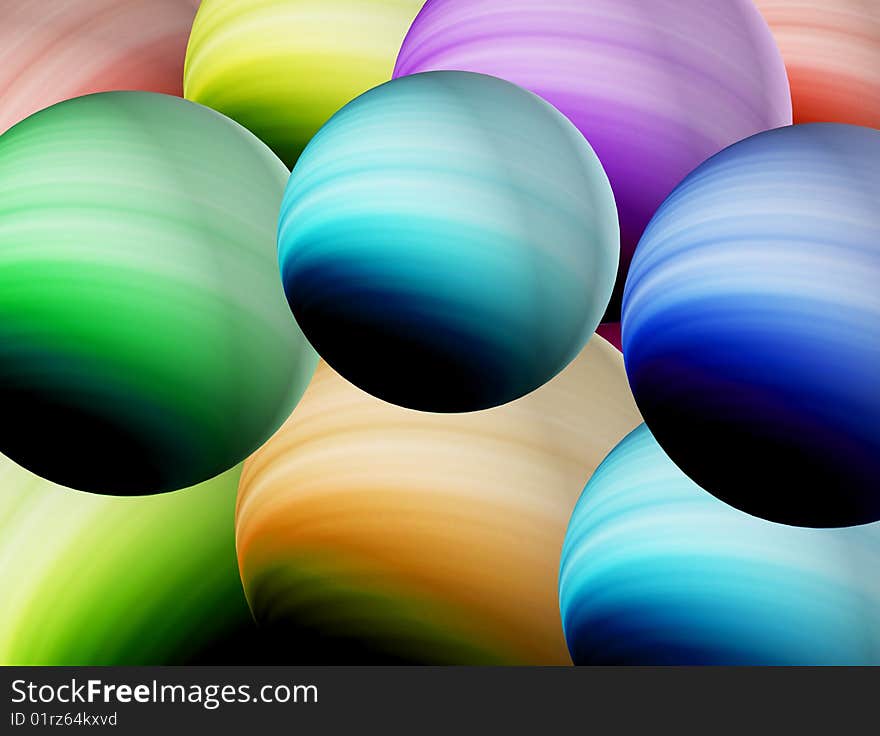 Green, blue, red and orange spheres background. Green, blue, red and orange spheres background