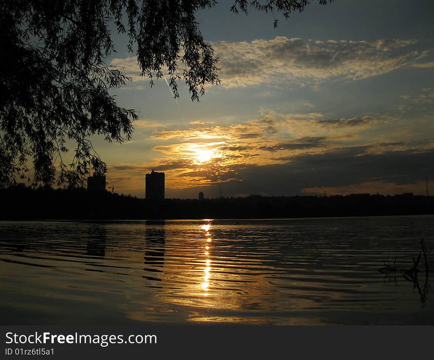 Sunset on the river. Very beautifully and romantically.