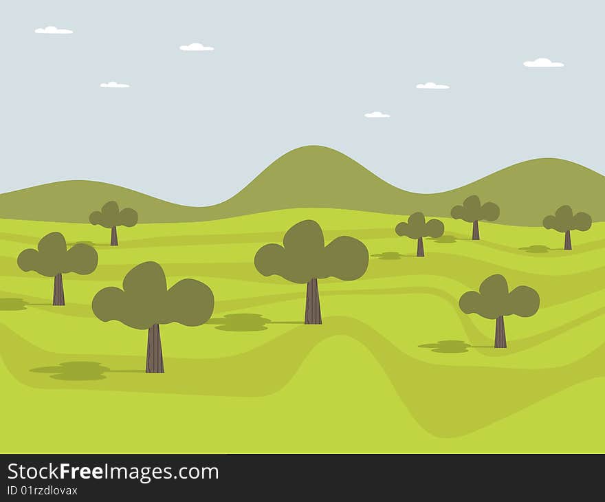 Landscape background with hills and trees