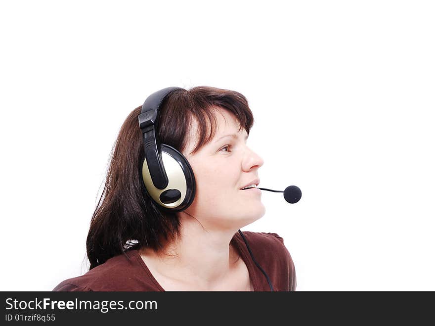 Attactive woman with a headphones on head