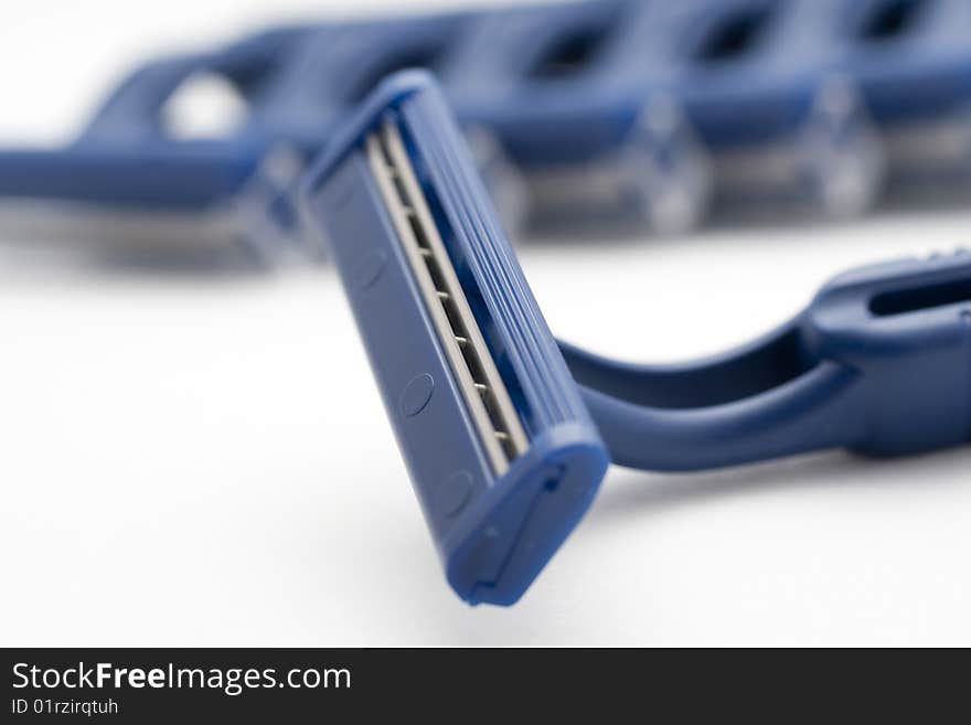 Disposable Safety Blue Razors with White Background. Disposable Safety Blue Razors with White Background