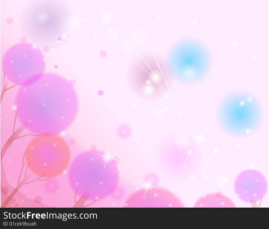 Abstract pink background with pink tree and blue spots