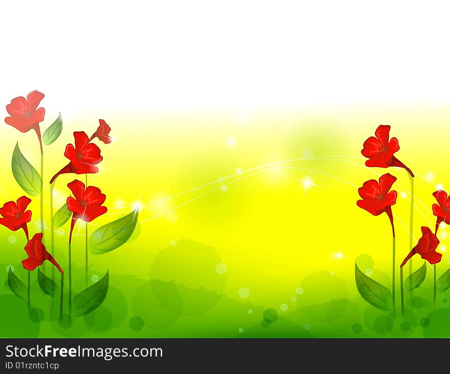 Red flower with green lawn,feeling freedom. Red flower with green lawn,feeling freedom