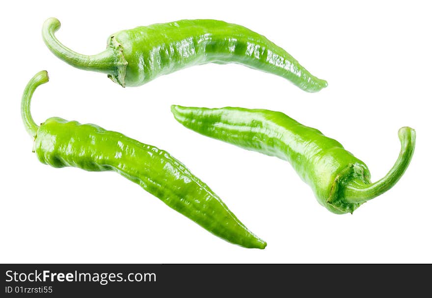 Green peppers on white background (isolated). Green peppers on white background (isolated).