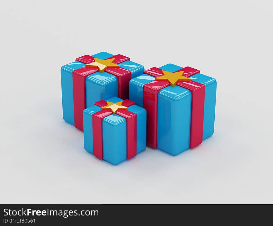 3d generated gift boxes with red and blue platic finish. 3d generated gift boxes with red and blue platic finish