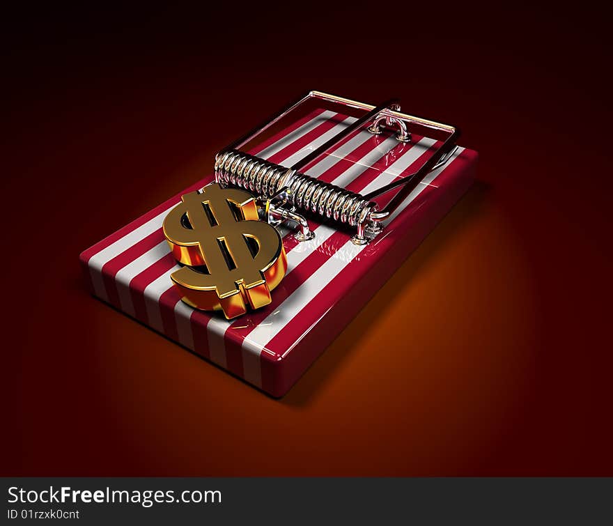 Striped mousetrap with dollar simbol