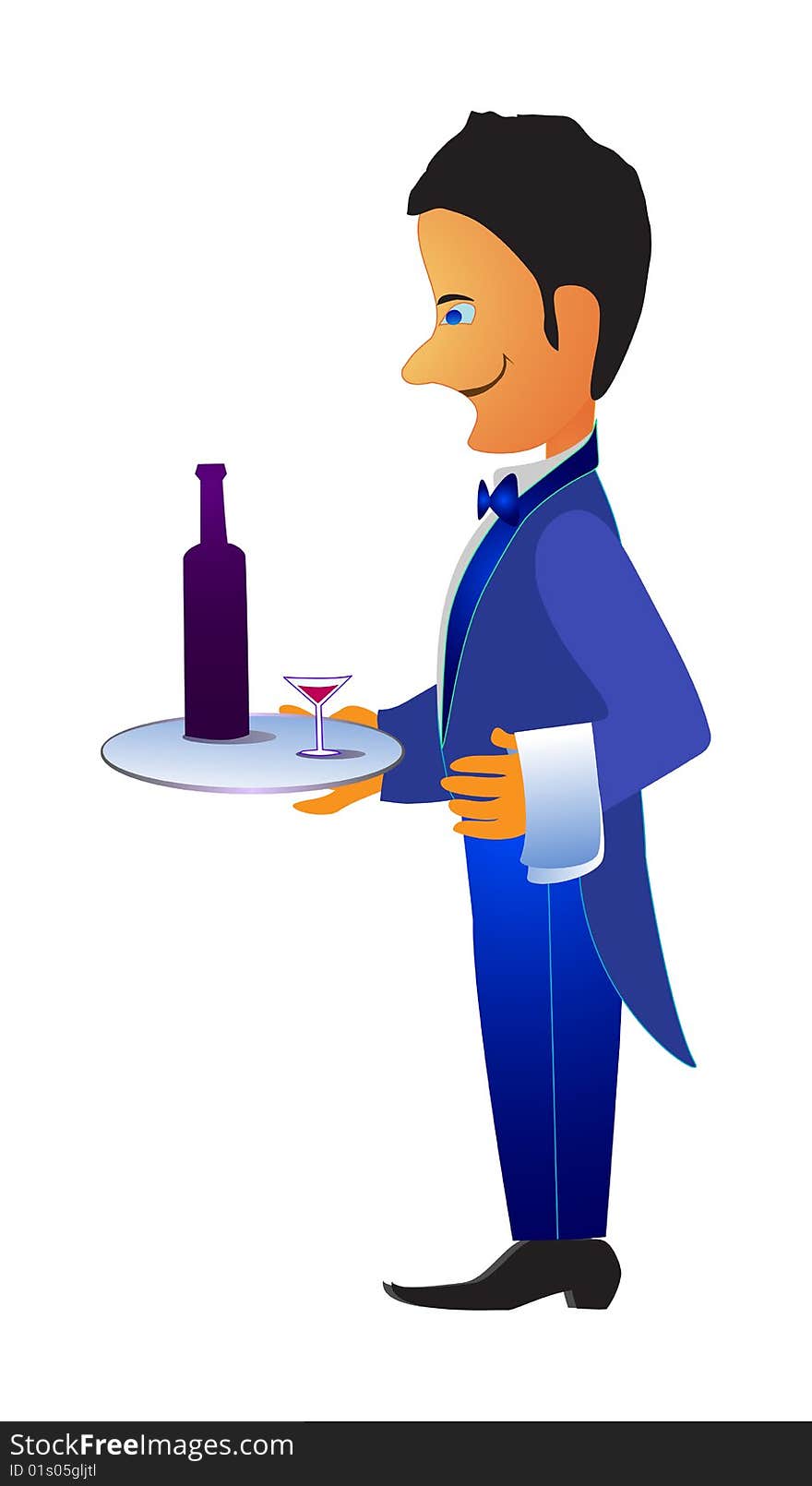 Waiter with the tray. Vector illustration