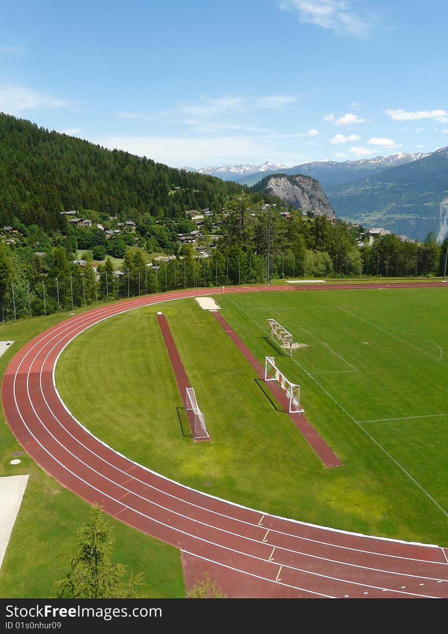 Sport field in a mountain landscape switzerland