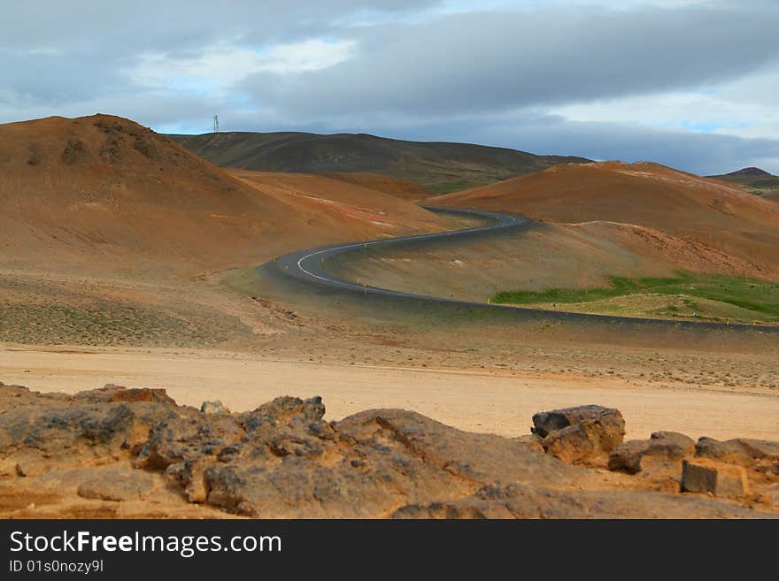 Route in northern Iceland close to the Krafla volcano. Route in northern Iceland close to the Krafla volcano.