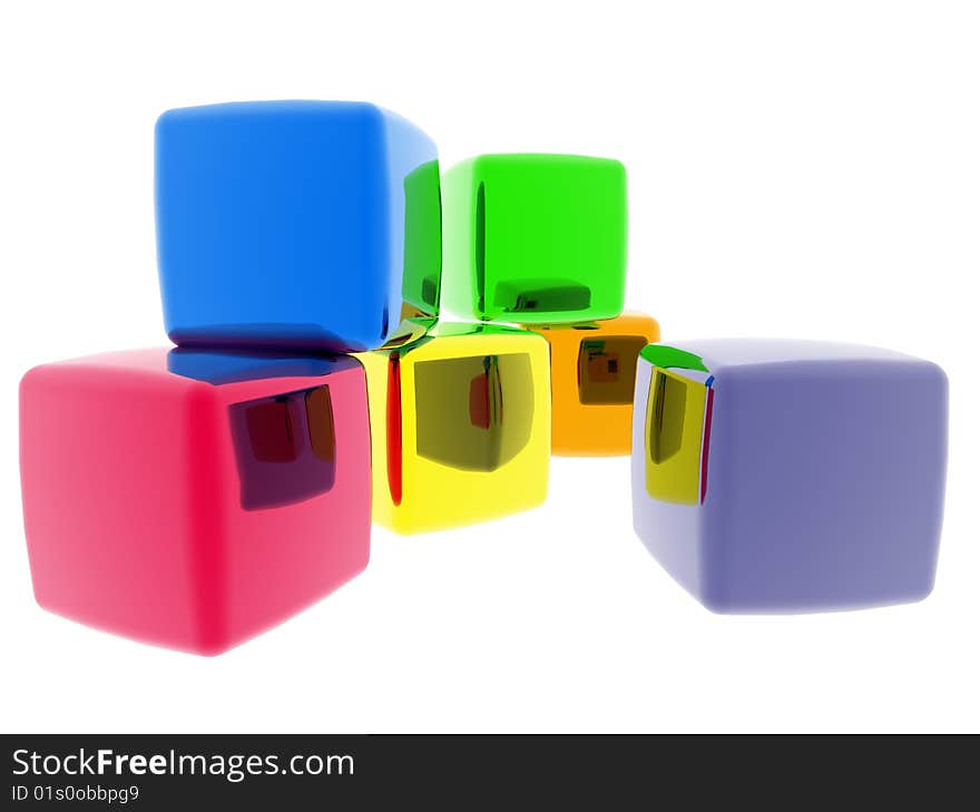 3D computer generate gel cubes of various colors. 3D computer generate gel cubes of various colors.