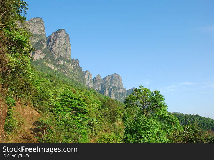 Chinese Guangxi Jin Xiu Dayao prominent peak Shengtangshan scenery.