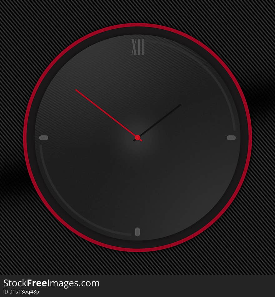 Rounded Black clock isolated on Black background