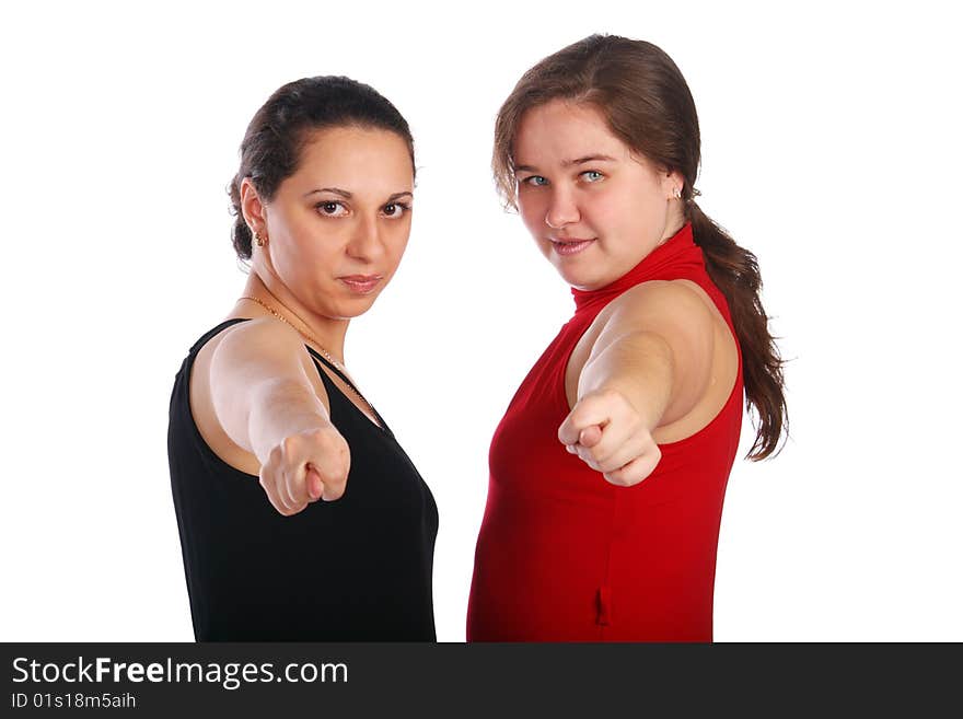 Two Girls In Dresses Gives Gesture