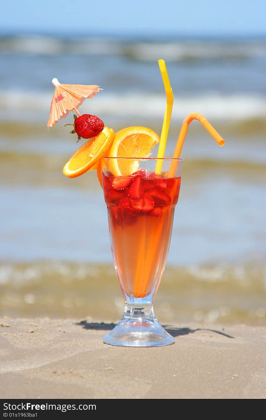 Fresh fruit cocktail on the coast