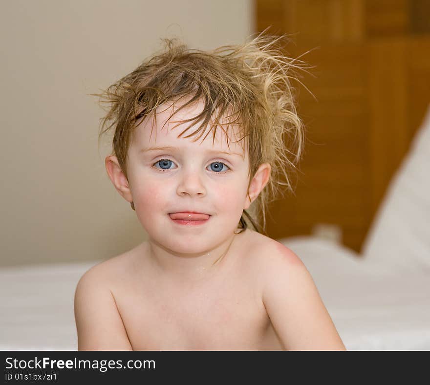 Beautiful little girl after swimming