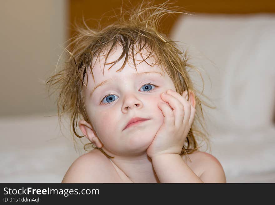 Beautiful little girl after swimming