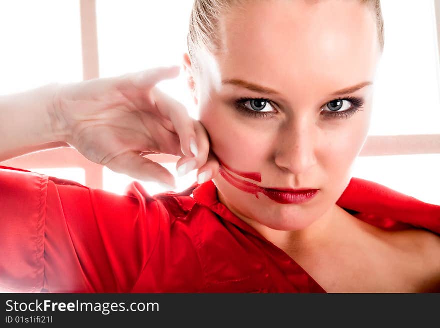 Stylish woman in red and black