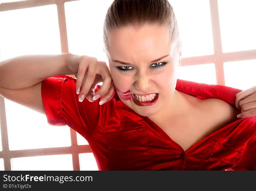 Stylish woman in red and black