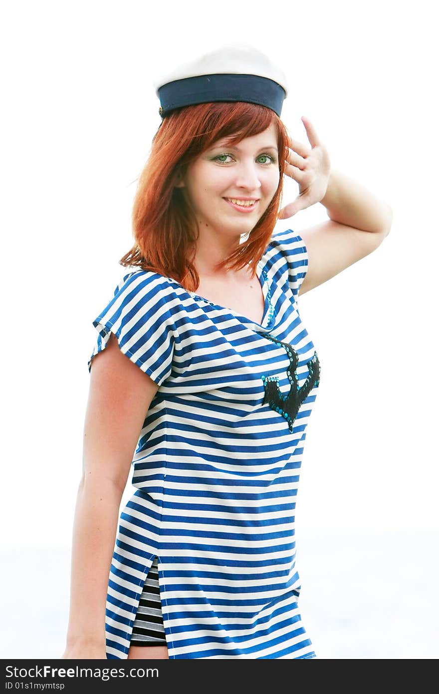 Girl in striped vest saluting