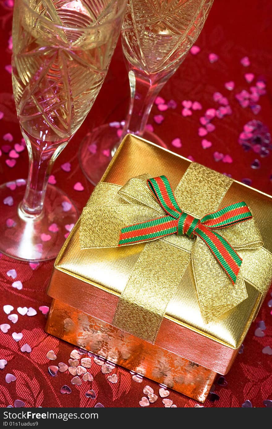 Golden gift box with glass