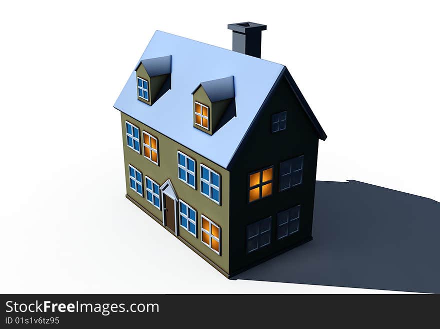 Isolated big house - 3d render illustration on white