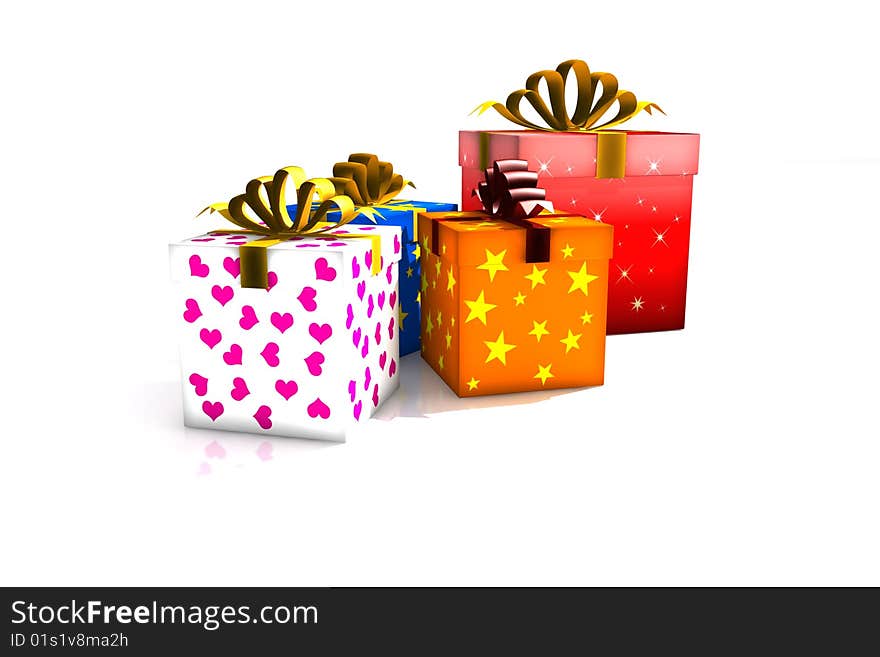 Gift boxes - 3d isolated illustration (christmas / valentine's day / wedding)