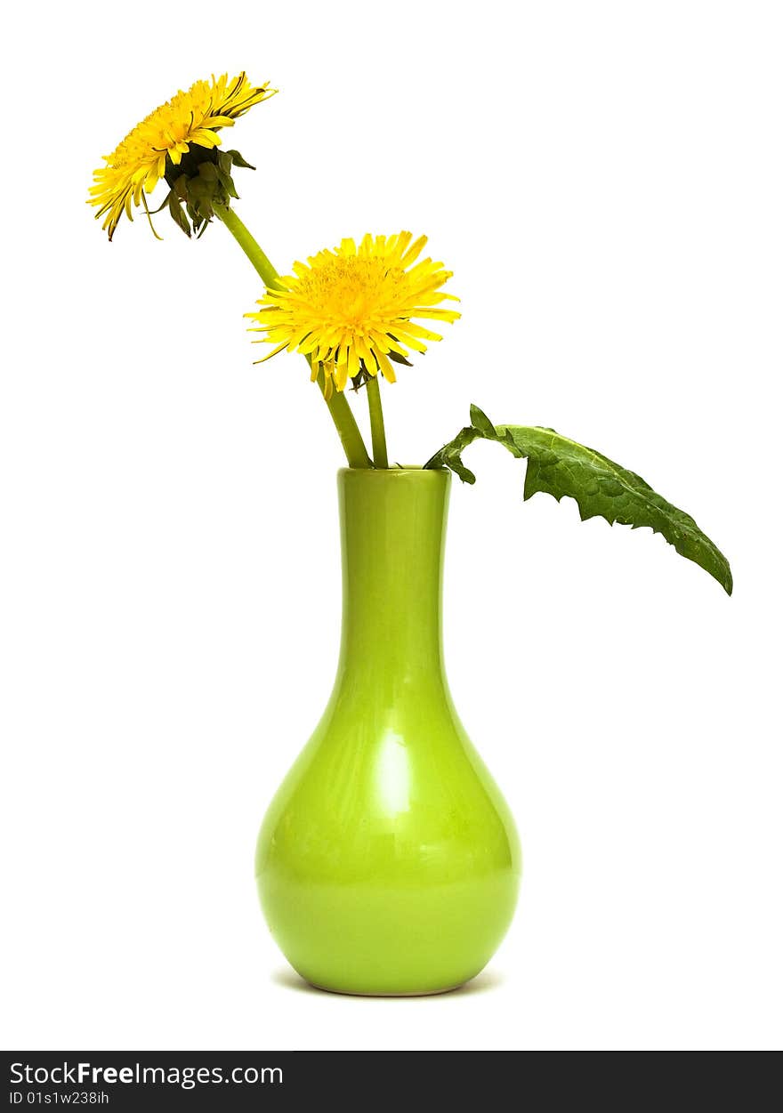 Dandelions in a green vase