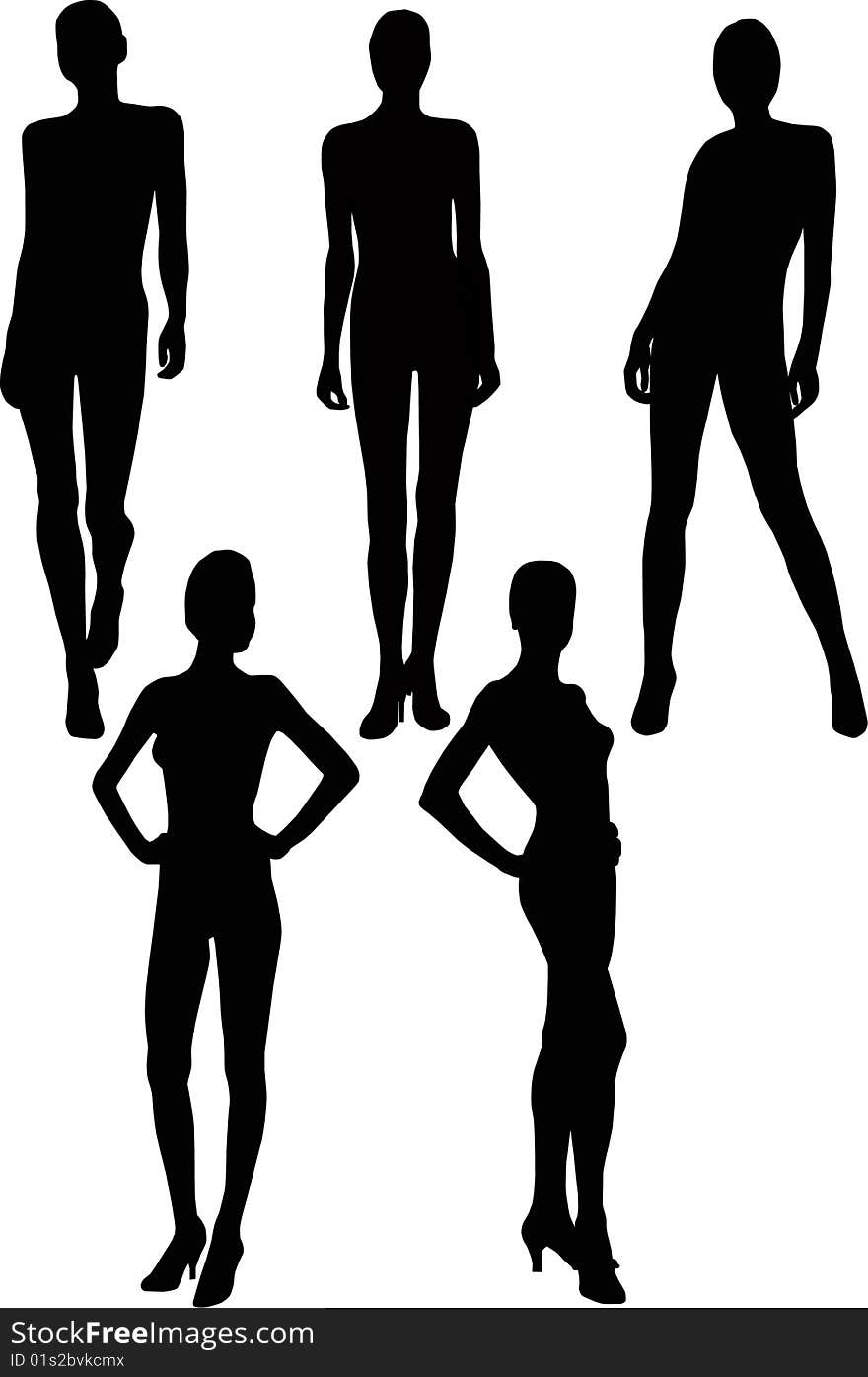 Black silhouettes girl in miscellaneous pose on white background. Black silhouettes girl in miscellaneous pose on white background