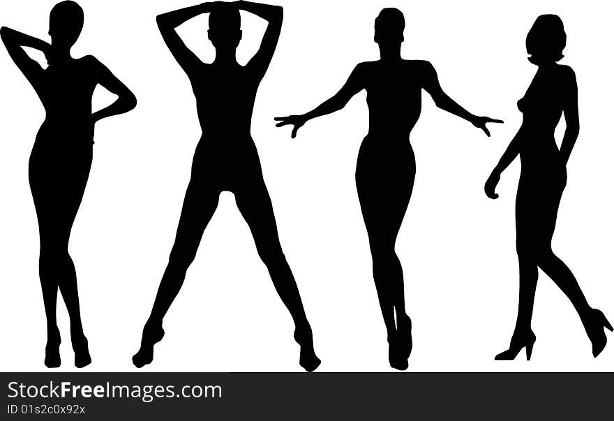 Black silhouettes girl in miscellaneous pose on white background. Black silhouettes girl in miscellaneous pose on white background