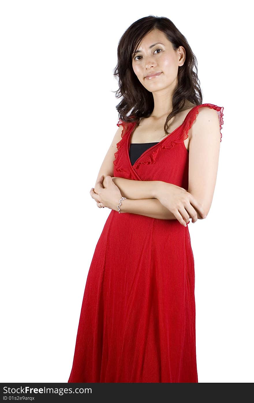 Pretty Chinese girl, female Asian model wearing red skirt, elegant night dress. Pretty Chinese girl, female Asian model wearing red skirt, elegant night dress.