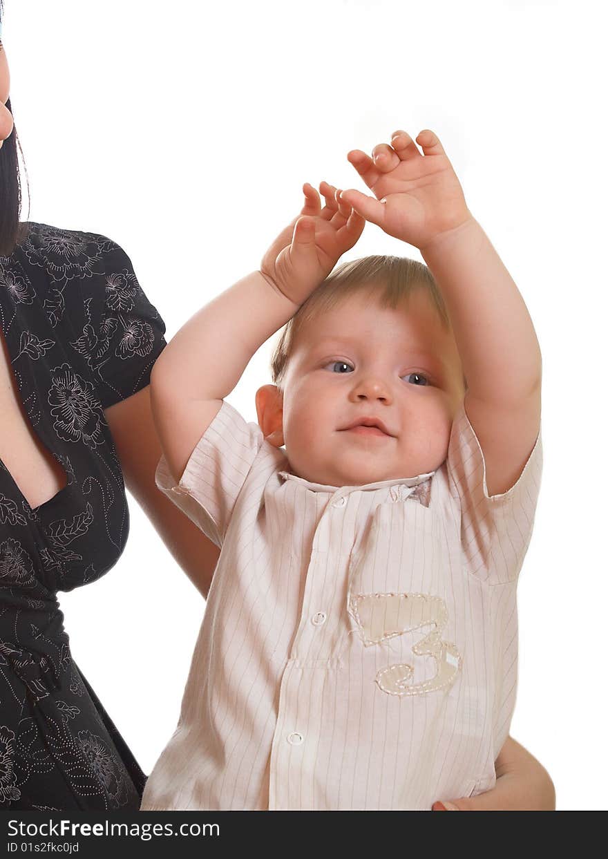 The little boy with mum on the white background. The little boy with mum on the white background