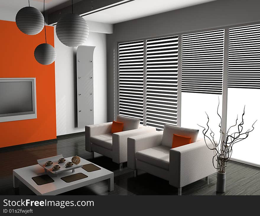 Modern interior of living room 3D