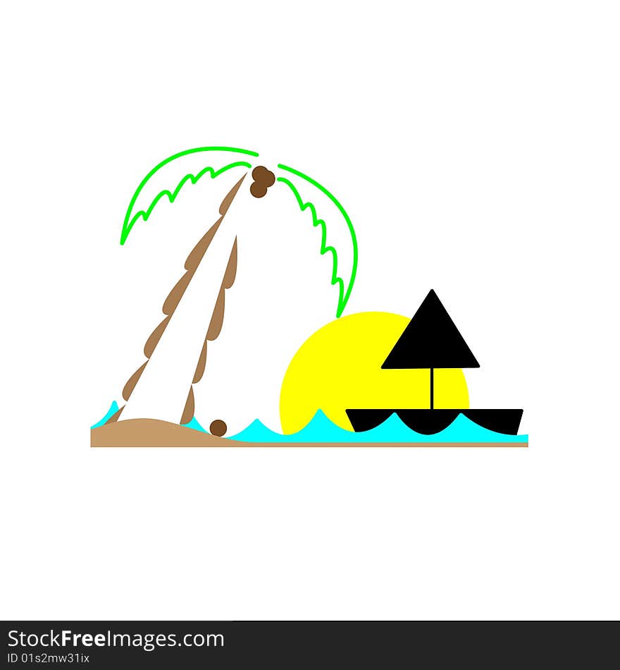 Sun sea and palm tree logo