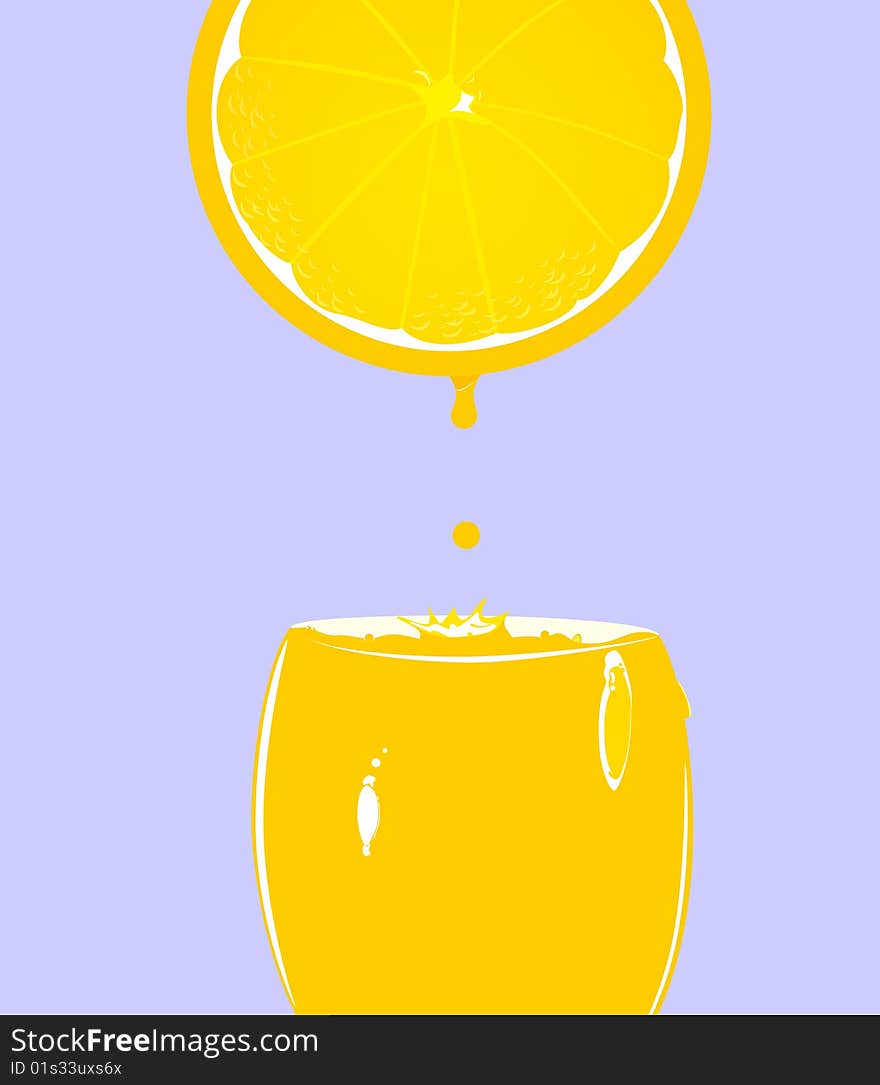 Vector illustration of part of glass with fresh juice and orange. Vector illustration of part of glass with fresh juice and orange