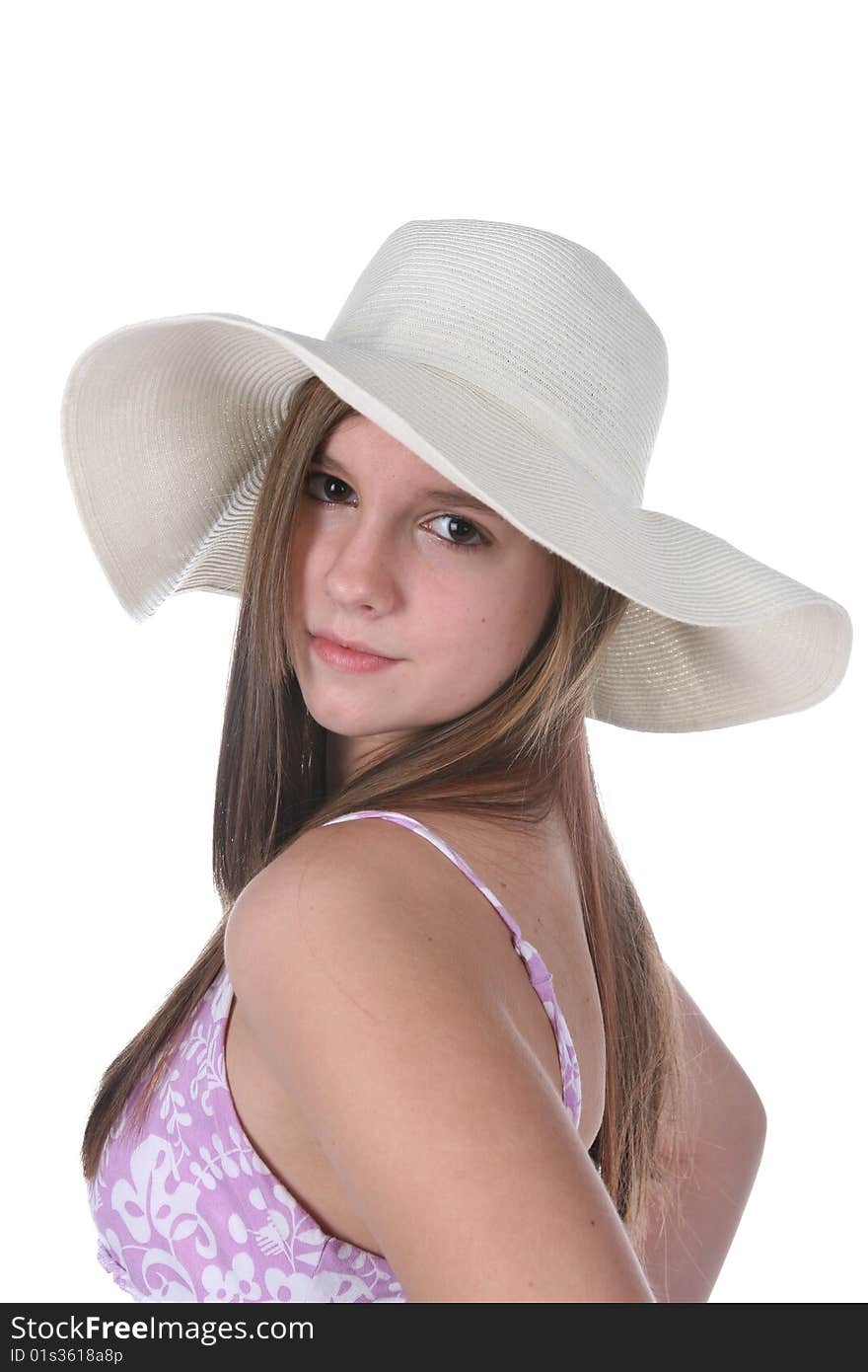 Pretty Teen In Floppy White Straw Hat