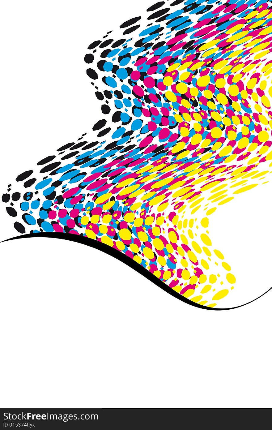 Wavy CMYK spots with copy space vertical