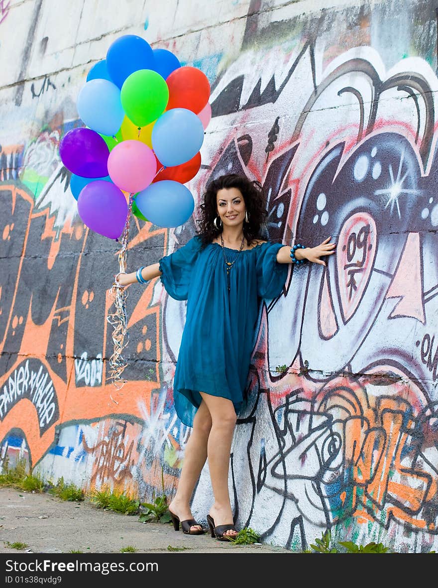 Woman With Colorful Balloons