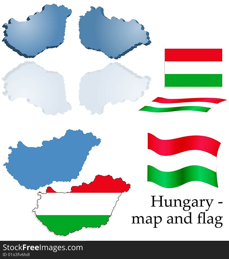 A vector set containing the hungarian map and flag. A vector set containing the hungarian map and flag