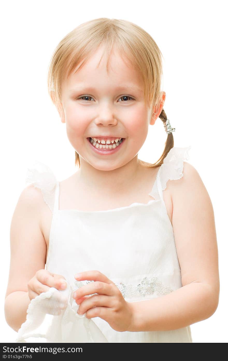 High key portrait of a little girl isolated on white