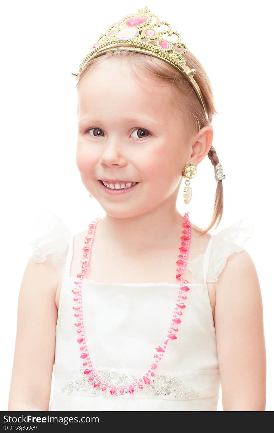 High key portrait of a little girl isolated on white