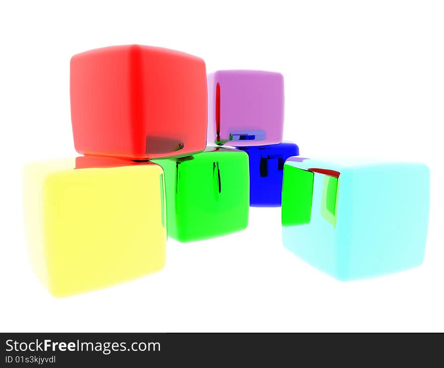 3D computer generate gel cubes of various colors. 3D computer generate gel cubes of various colors.