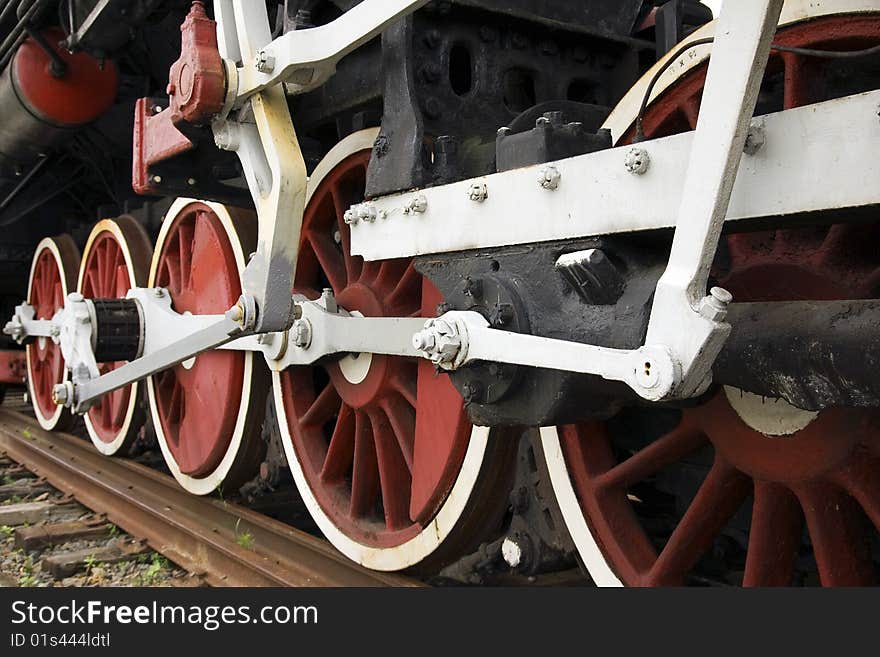 Steam locomotive wheels close up