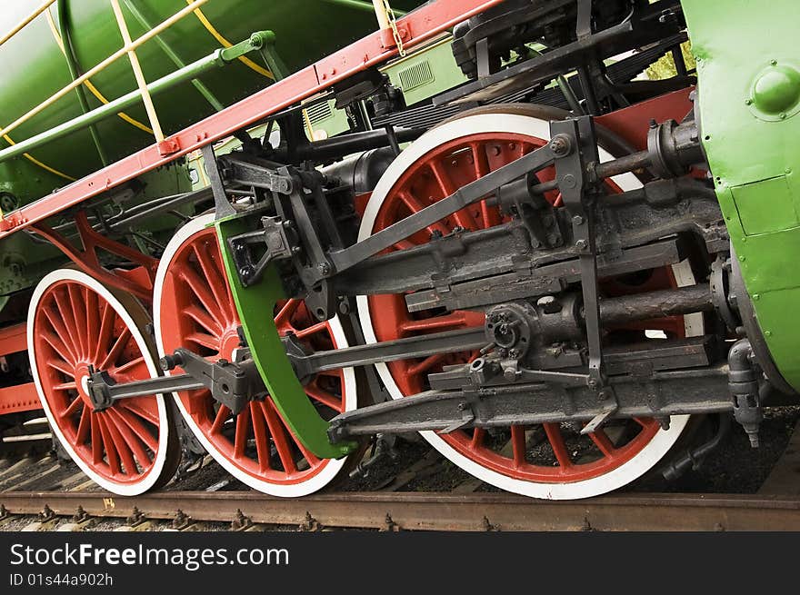 Steam locomotive wheels close up