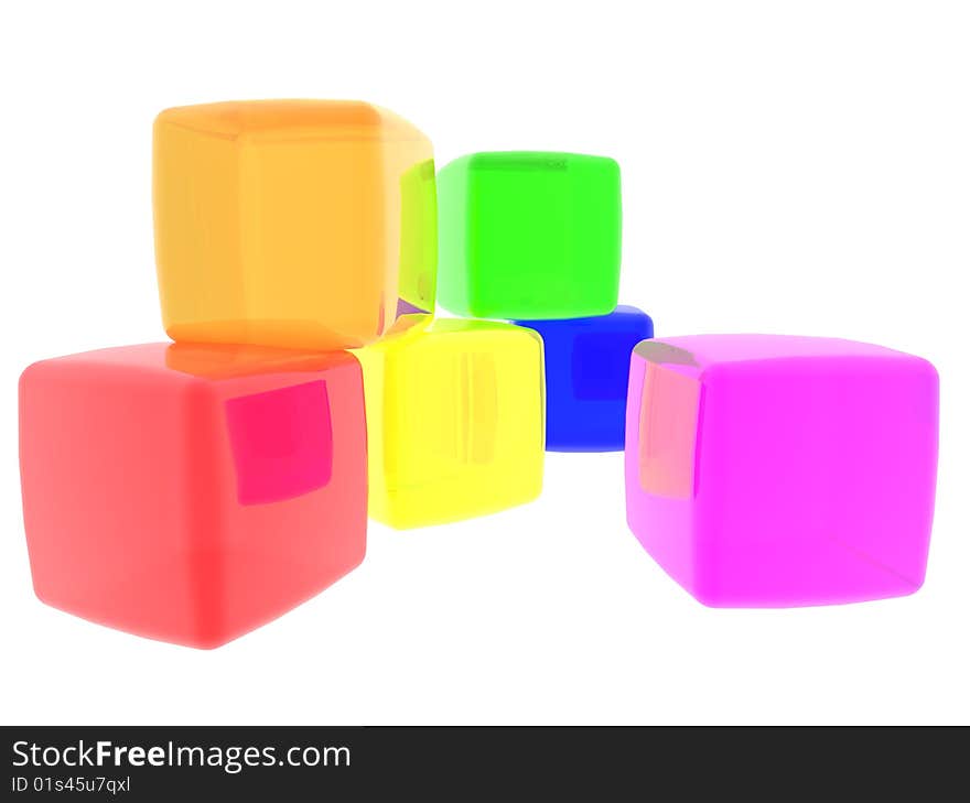 3D computer generate gel cubes of various colors. 3D computer generate gel cubes of various colors.