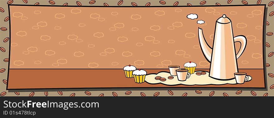 Horizontal vector coffee background illustration