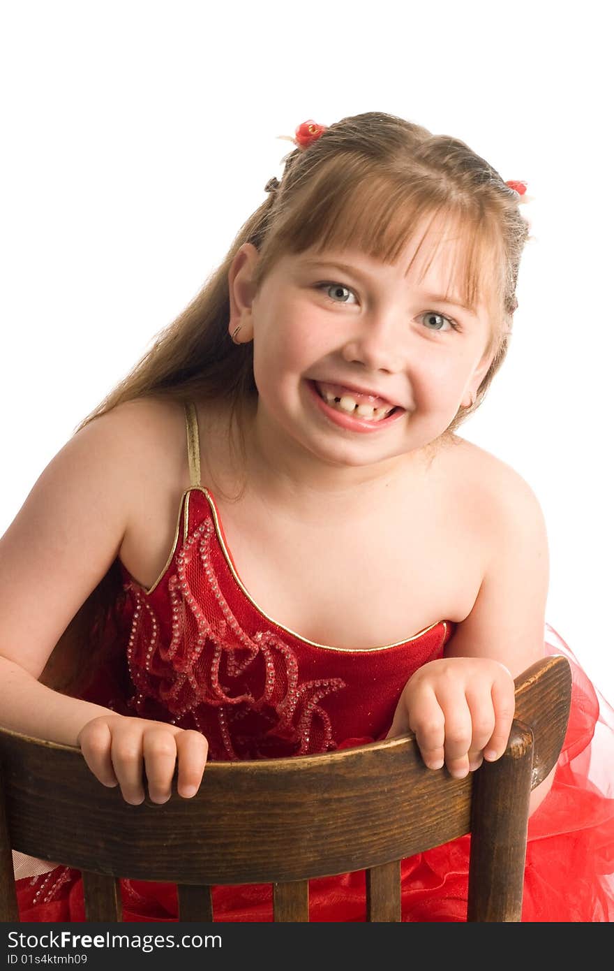 Girl on brown chair