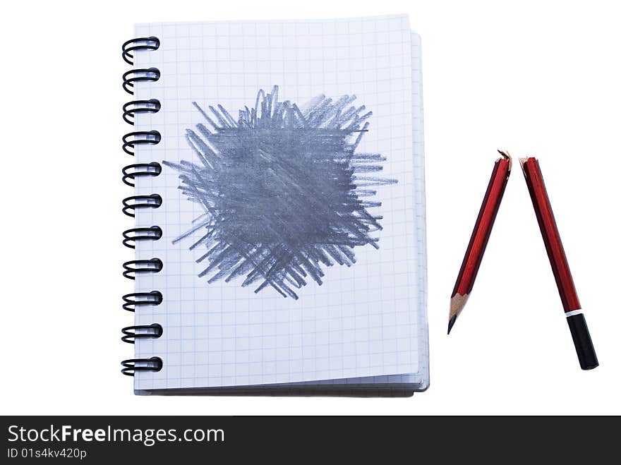 Notepad with broken pencil