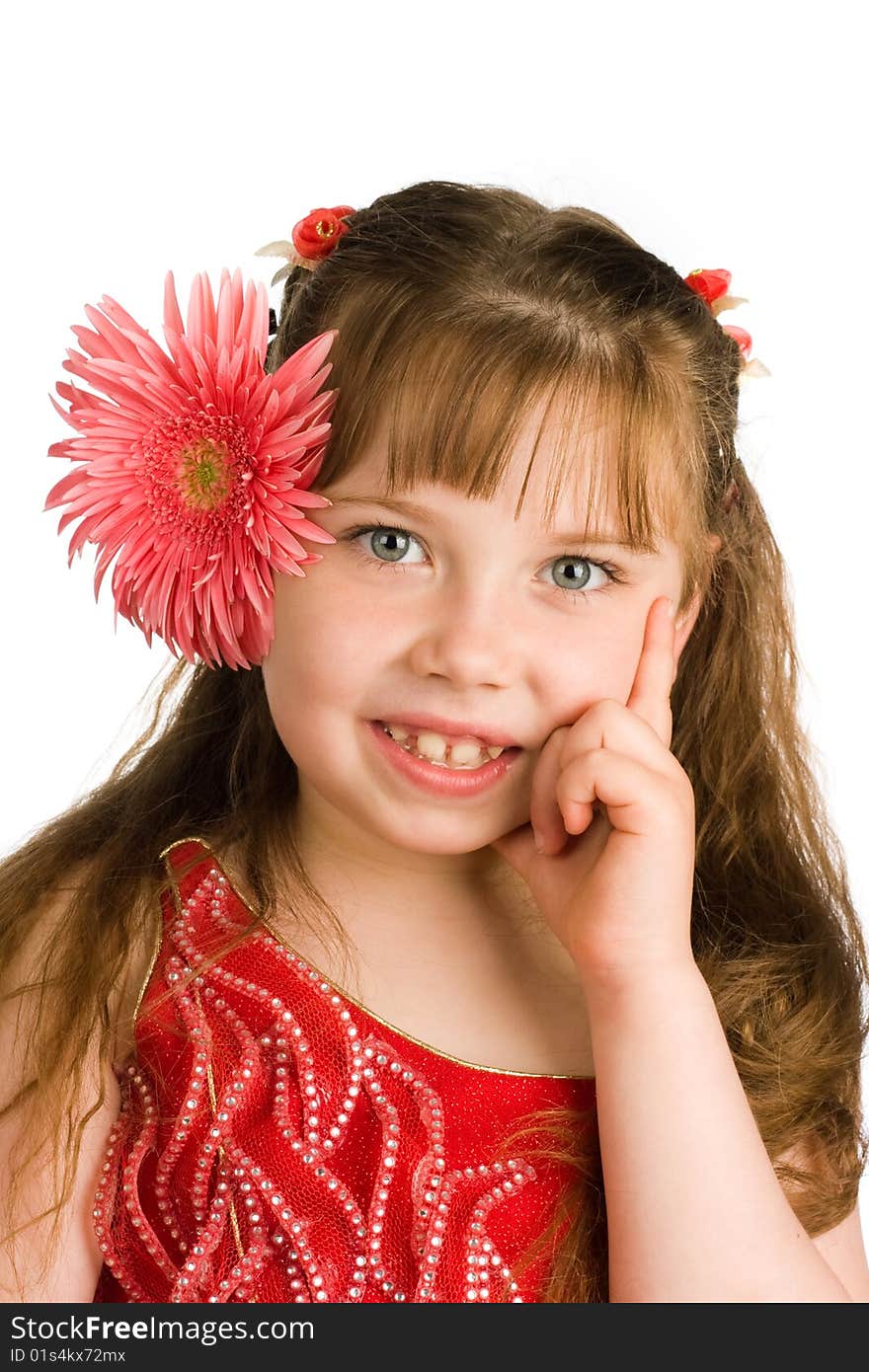 An image of a portrait of a nice girl with  pink flower. An image of a portrait of a nice girl with  pink flower