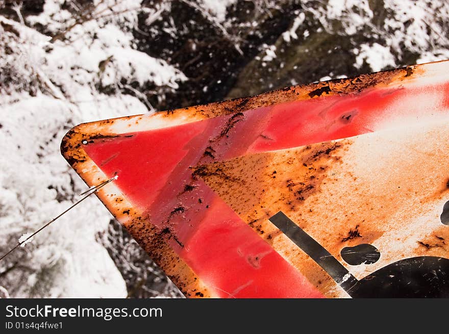 This control signal is situated in Czech mining area and warns before falling stones. This control signal is situated in Czech mining area and warns before falling stones