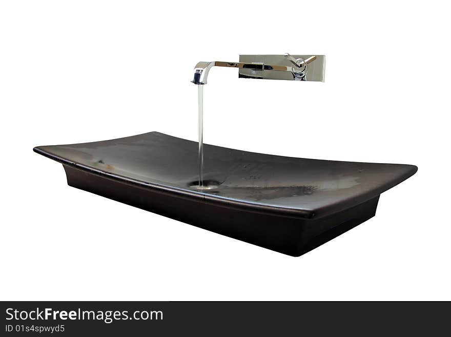 Black washbasin with fancy tap